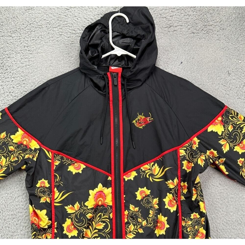 Nike Jacket Womens Large Black Sport Floral Windrunner Vented Zip Up Lightweight